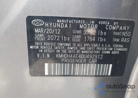 2013 Hyundai Elantra Gls z USA, uszkodzony, nr VIN KMHDH4AE4DU492912